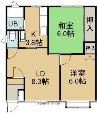 コーポ山村（コーポヤマムラ） 101｜北海道函館市富岡町２丁目(賃貸アパート2LDK・1階・49.68㎡)の写真 その2