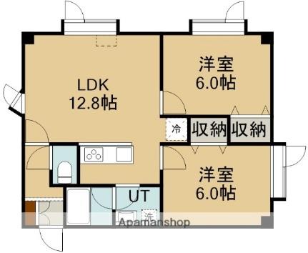 パレスよしもと2号館 301｜北海道函館市北美原１丁目(賃貸マンション2LDK・3階・54.61㎡)の写真 その2