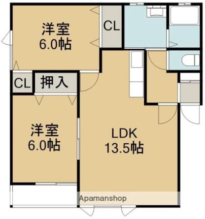 サンライズ大渡 2階左｜北海道函館市山の手１丁目(賃貸アパート2LDK・2階・53.28㎡)の写真 その2