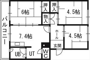 札幌西月寒団地2号棟 00204｜北海道札幌市豊平区月寒西四条９丁目(賃貸マンション3DK・2階・55.66㎡)の写真 その2