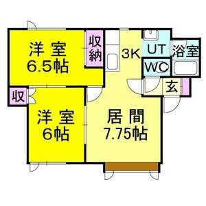 クラージュ月寒　Ｂ 103｜北海道札幌市豊平区月寒東二条１８丁目(賃貸アパート2LDK・1階・47.20㎡)の写真 その2