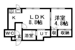 札幌市営東西線 菊水駅 徒歩7分の賃貸アパート 3階1DKの間取り