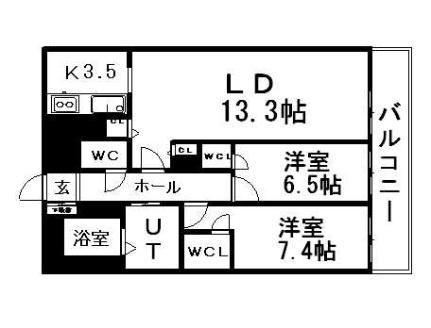 ビッグパレス南5条 1504 ｜ 北海道札幌市中央区南五条西８丁目（賃貸マンション2LDK・15階・75.51㎡） その2