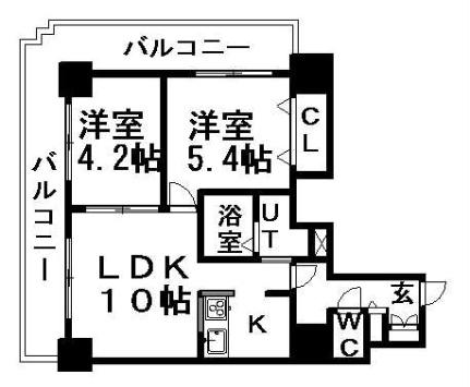 ジュエルタワー 1602｜北海道札幌市中央区南七条西６丁目(賃貸マンション2DK・16階・44.34㎡)の写真 その2