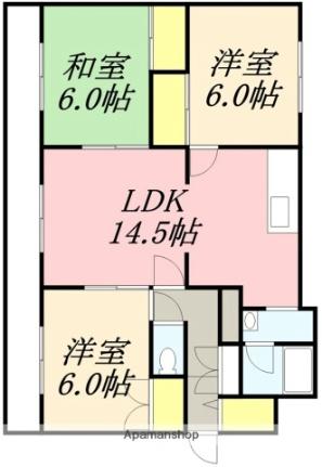 サンライズマンション 302｜北海道函館市中道２丁目(賃貸マンション3LDK・3階・68.00㎡)の写真 その2