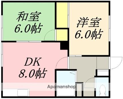 ウエストヴィレッジアパートメント F｜北海道函館市宝来町(賃貸アパート2DK・2階・34.26㎡)の写真 その2