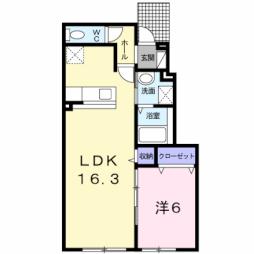 カルクオーレII 1階1LDKの間取り