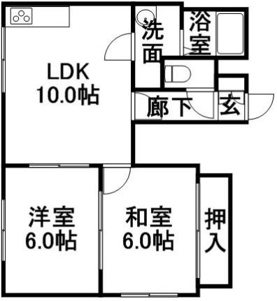 北海道札幌市東区北二十二条東１６丁目(賃貸マンション2LDK・4階・48.42㎡)の写真 その2
