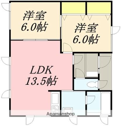 メゾンドゥ五稜 101｜北海道函館市鍛治１丁目(賃貸アパート2LDK・1階・57.10㎡)の写真 その2