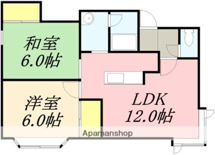 ヒルズクレスト富岡 203｜北海道函館市富岡町３丁目(賃貸アパート2DK・2階・54.54㎡)の写真 その2