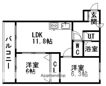 リバーサイド共応（3階建） 201｜北海道札幌市厚別区大谷地西１丁目(賃貸マンション2LDK・2階・53.70㎡)の写真 その2
