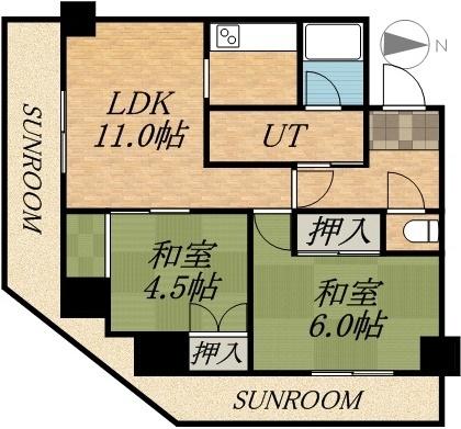 朝日レジデンス 505｜北海道札幌市中央区南十一条西７丁目(賃貸マンション2DK・5階・63.65㎡)の写真 その2