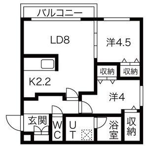 Ｐｒｅｎｄｒｅ　Ｓｏｕｅｎ 403｜北海道札幌市中央区北十四条西１５丁目(賃貸マンション2LDK・4階・46.58㎡)の写真 その2