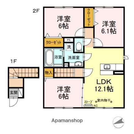 アルページュ 205｜青森県青森市大字浜田字玉川(賃貸アパート3LDK・2階・71.99㎡)の写真 その2