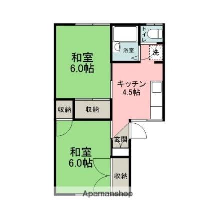 グリーンコーポ浜田3号館 102｜青森県青森市大字浜田字豊田(賃貸アパート2K・1階・38.01㎡)の写真 その2