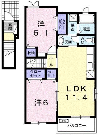 カーサ・セレーノＣ 201｜岩手県花巻市諏訪町２丁目(賃貸アパート2LDK・2階・57.07㎡)の写真 その2