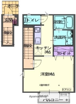 ゴルティエ　I 205 ｜ 岩手県北上市黒沢尻１丁目（賃貸アパート1K・2階・33.85㎡） その2