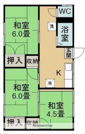 ファミールＫ 202 ｜ 宮城県仙台市太白区中田２丁目（賃貸アパート3K・2階・48.60㎡） その2