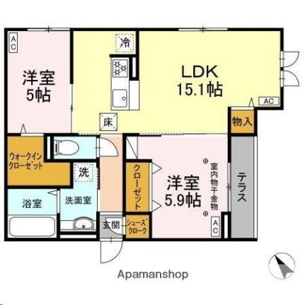 ＣＬＡＳＳＥＵＭ連坊I 110｜宮城県仙台市若林区元茶畑(賃貸アパート2LDK・1階・62.83㎡)の写真 その2