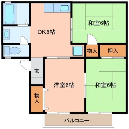 ＤＵＯＰＬＡＺＡI番館  ｜ 宮城県仙台市若林区荒井２丁目（賃貸アパート3DK・2階・53.70㎡） その2