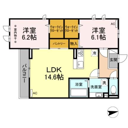 宮城県仙台市若林区六十人町（賃貸アパート2LDK・2階・65.30㎡） その2