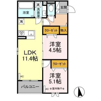 宮城県仙台市青葉区小田原５丁目（賃貸アパート2LDK・2階・51.47㎡） その2