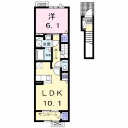 シャルマン天童I 2階1LDKの間取り