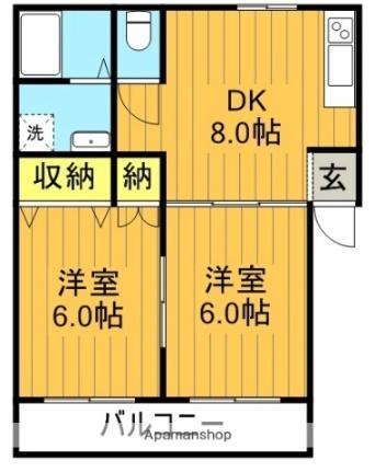 コートセレーノII 201｜福島県郡山市咲田１丁目(賃貸アパート2DK・2階・45.20㎡)の写真 その2