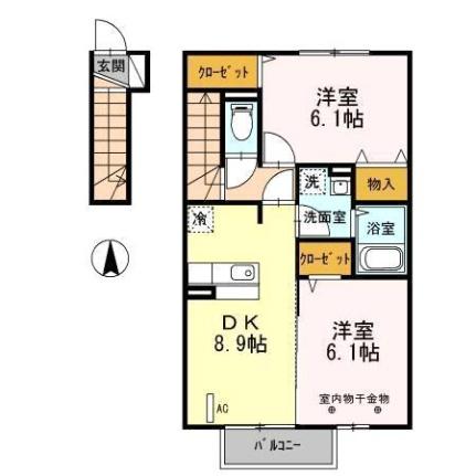 ロイヤルビレッジ　Ｃ 203｜福島県郡山市田村町徳定字八斗蒔田(賃貸アパート2DK・2階・53.78㎡)の写真 その2