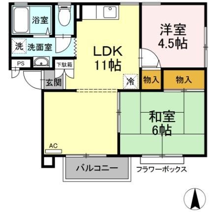 ドリームハイツ　Ａ 201｜福島県郡山市大槻町字堀切西(賃貸アパート2LDK・2階・47.36㎡)の写真 その2