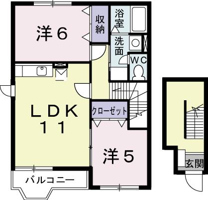ガーデンロイヤルＢ 201｜茨城県笠間市赤坂(賃貸アパート2LDK・2階・58.98㎡)の写真 その2
