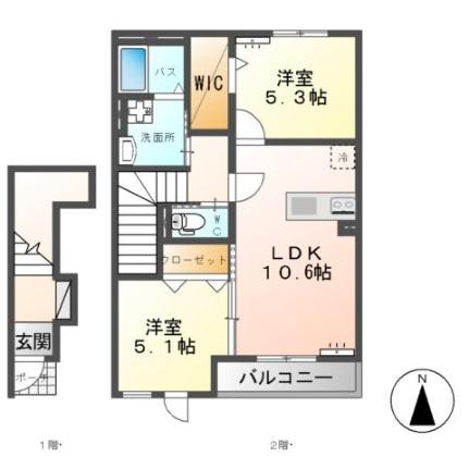 ベルフルールII 205｜茨城県神栖市大野原中央２丁目(賃貸アパート2LDK・2階・53.88㎡)の写真 その2