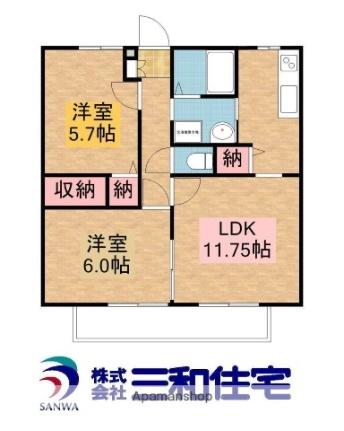 Ｔ・ＫビレッジＦ 102｜栃木県塩谷郡高根沢町光陽台４丁目(賃貸アパート2LDK・1階・54.16㎡)の写真 その2