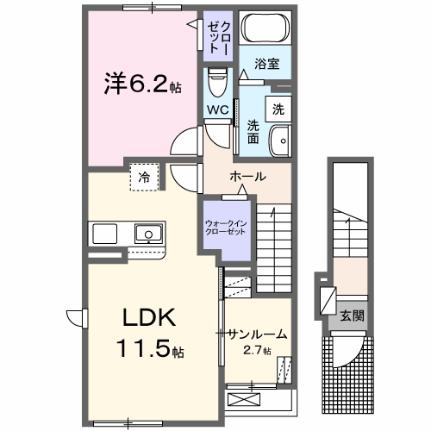 益子町　大沢アパート1 201｜栃木県芳賀郡益子町大字七井(賃貸アパート1LDK・2階・50.96㎡)の写真 その2