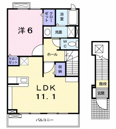 ブローテＭ 202｜栃木県足利市大月町(賃貸アパート1LDK・2階・46.09㎡)の写真 その2