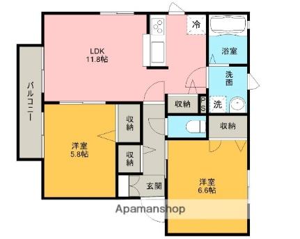 Ｃｏｎ　Ａｍｏｒｅ  ｜ 埼玉県川越市大塚２丁目（賃貸アパート2LDK・1階・53.73㎡） その2