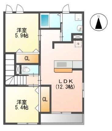 ソレイユ・Ｋ 201｜千葉県木更津市朝日２丁目(賃貸アパート2LDK・2階・58.10㎡)の写真 その2