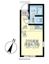 横浜市営地下鉄ブルーライン 三ツ沢下町駅 徒歩7分の賃貸アパート 2階ワンルームの間取り