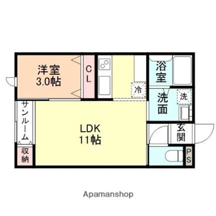 富山県富山市粟島町３丁目(賃貸アパート1LDK・2階・33.37㎡)の写真 その2