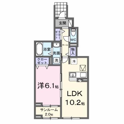 グランスピカ 102｜山梨県甲府市山宮町(賃貸アパート1LDK・1階・44.98㎡)の写真 その2