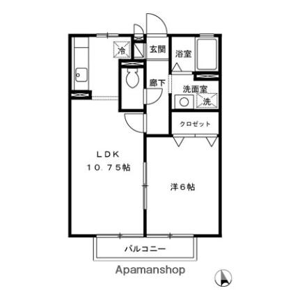 ヴィルドミール 205｜山梨県甲府市富竹１丁目(賃貸アパート1LDK・2階・40.07㎡)の写真 その2