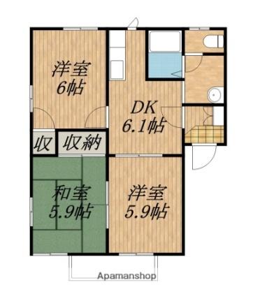 長野県下伊那郡高森町下市田（賃貸アパート3DK・2階・49.52㎡） その2