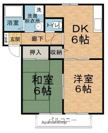 ハイツサンフラワーＢ 102｜長野県安曇野市豊科(賃貸アパート2DK・1階・42.48㎡)の写真 その2