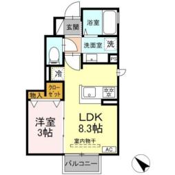 長野電鉄長野線 日野駅 徒歩13分の賃貸アパート 1階1LDKの間取り