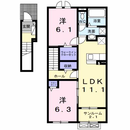 タイガ 202｜長野県茅野市ちの(賃貸アパート2LDK・2階・62.05㎡)の写真 その2