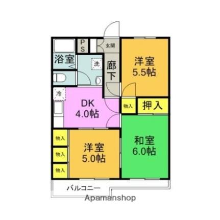 パストラルハイムみかど 107｜静岡県三島市谷田(賃貸マンション3K・1階・48.51㎡)の写真 その2