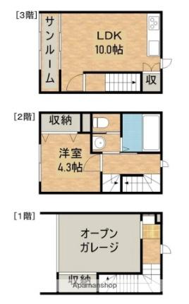 静岡県浜松市中央区鴨江３丁目（賃貸テラスハウス1LDK・1階・59.09㎡） その2