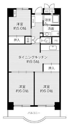 ビレッジハウス浜松タワー1号棟 1309｜静岡県浜松市中央区楊子町(賃貸マンション3DK・13階・61.62㎡)の写真 その2