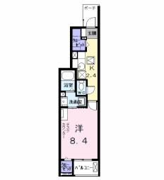 アンソレイユ 1階1Kの間取り