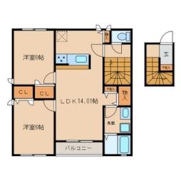 パストラル三条 2階2LDKの間取り